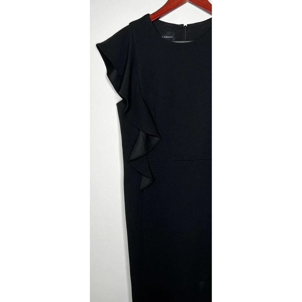 Donna Morgan Sheath Dress Womens 8 Black Ruffle Cap Sleeve LBD Professional Chic